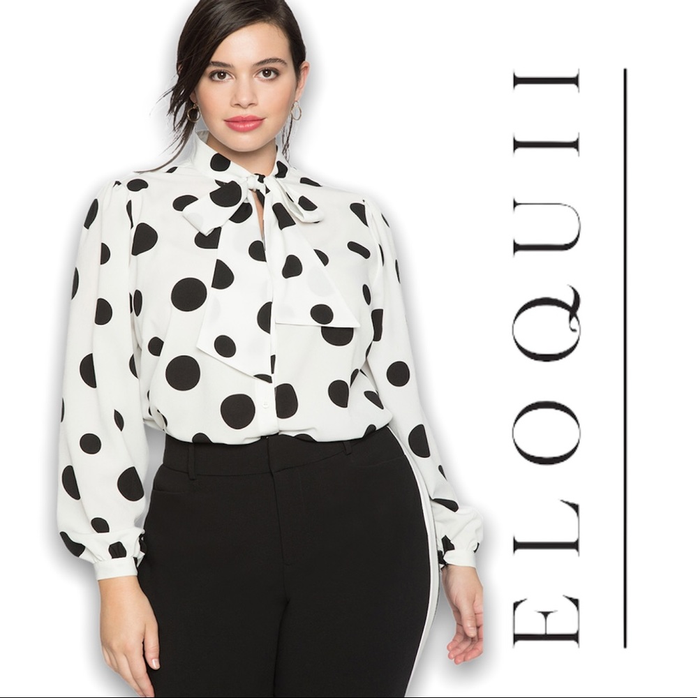 ELOQUII | Tie Neck Polka Dot Blouse - Picture 2 of 6